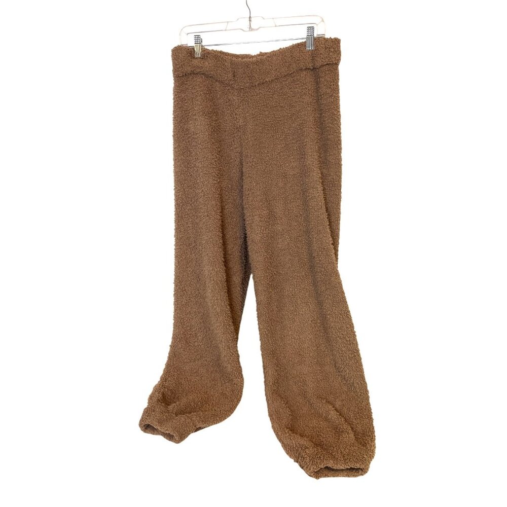 The Group Babaton by Aritzia Large Tan Fuzzy Joggers Winter Warm